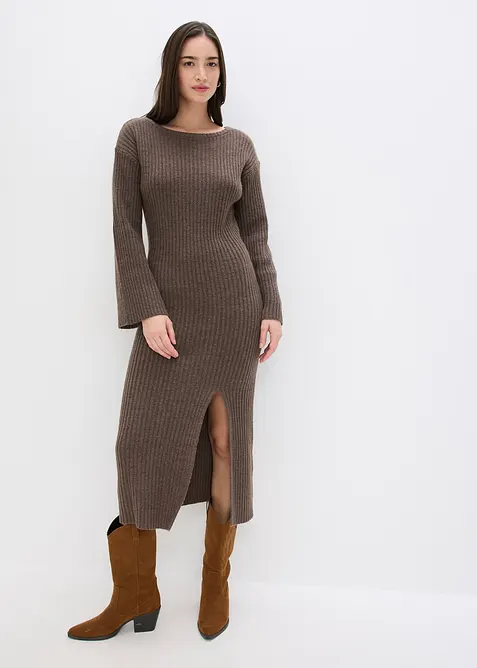 Pletené šaty s rozparkem, bonprix