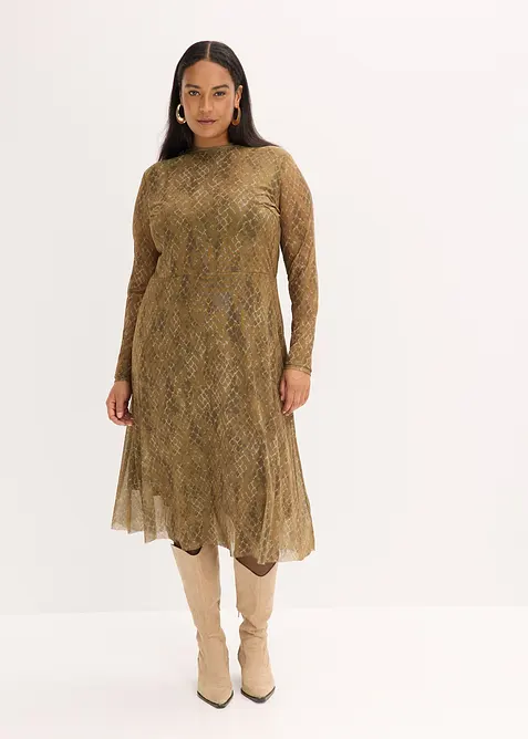 Midi šaty z jemné síťoviny, bonprix