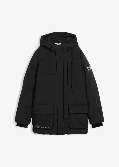 Prošívaná parka se sportovními detaily a kapucí, bonprix