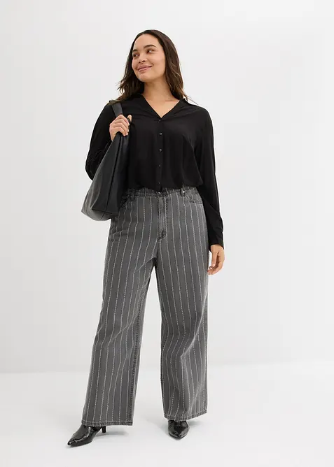 Džíny Wide Leg, High Waist, s poničenými efekty, bonprix