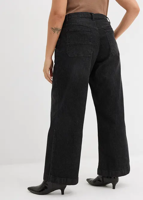 Džíny Wide Leg, Mid Waist, s nakládanými kapsami, bonprix