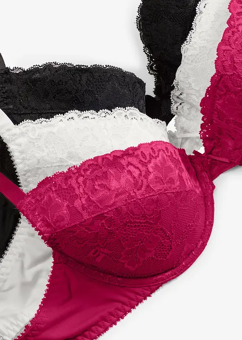 Push-up podprsenka s jemnou krajkou (3 ks v balení), bonprix