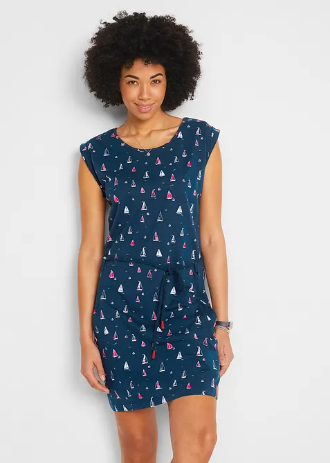 Úpletové šaty s křidélkovými rukávy a potiskem, bonprix