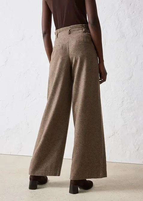 Široké kalhoty se sklady v pase, s vlnou, bonprix