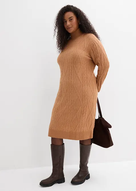 Pletené šaty s copánkovým vzorem, bonprix