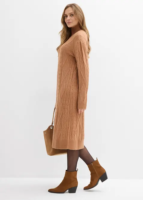 Pletené šaty s copánkovým vzorem, bonprix