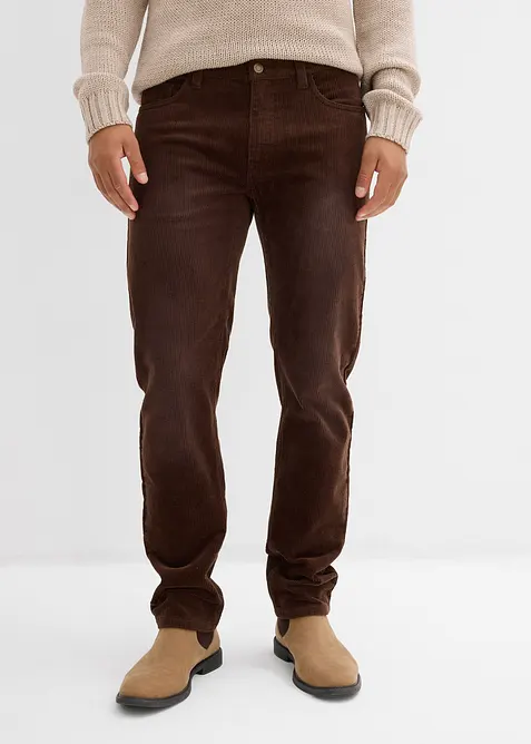 Manšestrové strečové kalhoty Regular Fit Straight, sepraný vzhled, bonprix