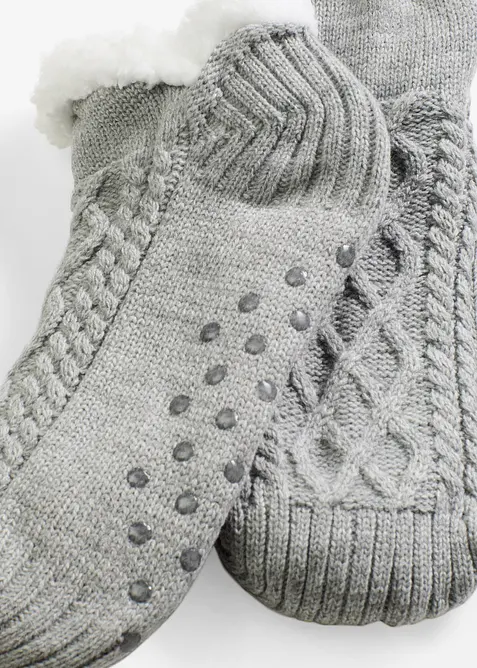 Ponožky na doma s cop&aacute;nkov&yacute;m vzorem, ply&scaron;ovou pod&scaron;&iacute;vkou a protiskluzovou spodn&iacute; stranou, bonprix