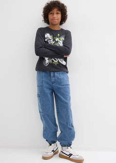 Cargo džíny bez zapínání Loose Fit, s podílem streče, bonprix