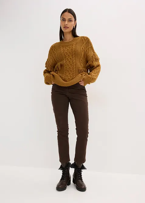 Oversize svetr s třásněmi, bonprix