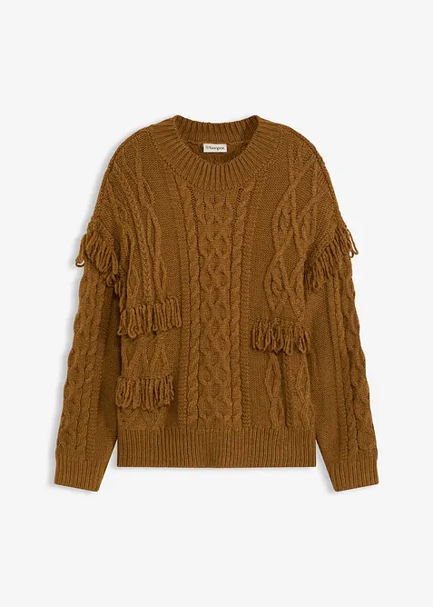 Oversize svetr s třásněmi, bonprix