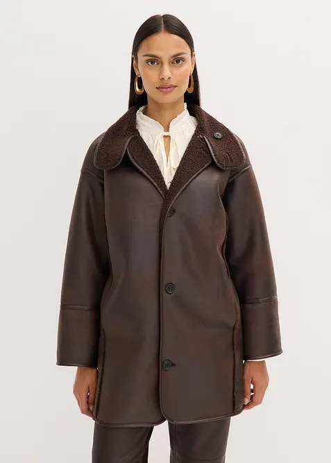 Bunda z uměl&eacute; jehněč&iacute; kože&scaron;iny, bonprix