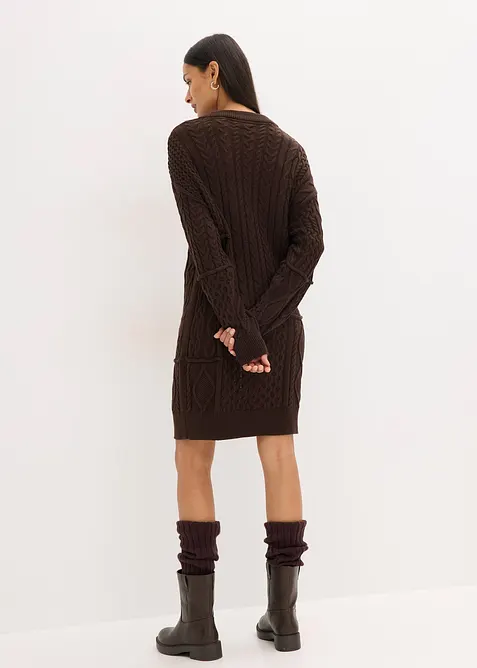 Pletené šaty s copánkovým vzorem, bonprix