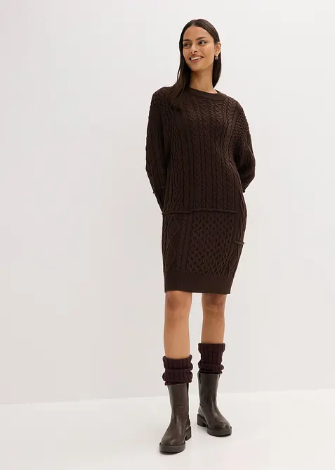 Pletené šaty s copánkovým vzorem, bonprix