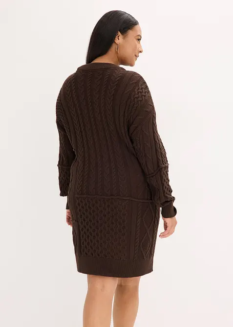 Pletené šaty s copánkovým vzorem, bonprix