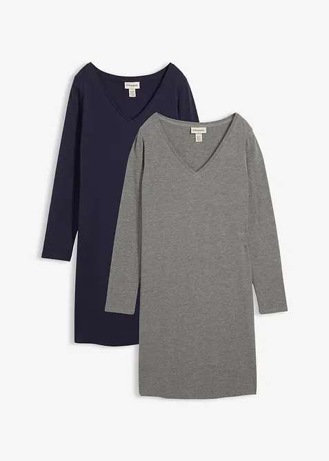 Žerzejové šaty s výstřihem do V (2 ks v balení), bonprix