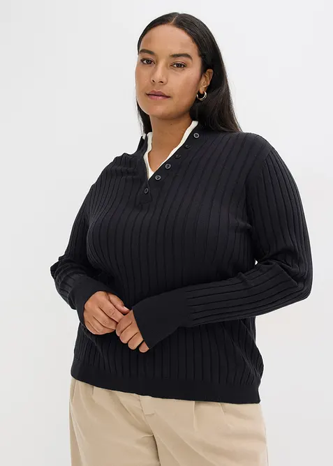 Žebrovaný svetr z jemné pleteniny s viskózou, vzhled 2 v 1, bonprix