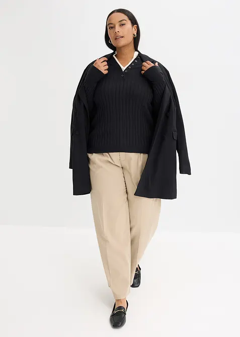 Žebrovaný svetr z jemné pleteniny s viskózou, vzhled 2 v 1, bonprix