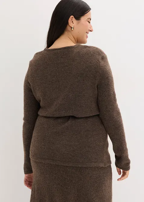 Pletené tričko s podílem vlny a vázačkou z imitace kůže, bonprix