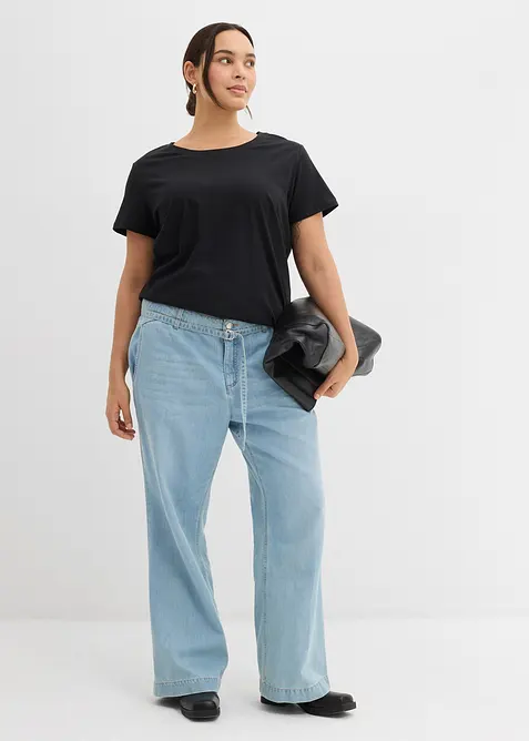 Džíny Wide Leg, Mid Waist, s páskem, bonprix