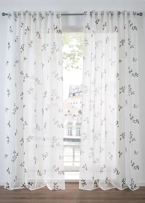 Záclona s natištěnými větvičkami jmelí (1 ks v balení), bonprix