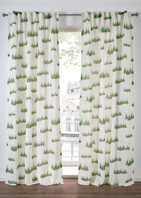 Záclona s natištěnými vánočními stromky (1 ks v balení), bonprix