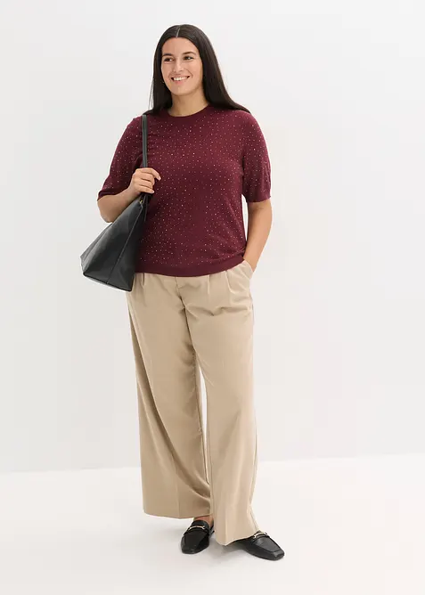 Svetr z jemn&eacute; pleteniny, se třpytiv&yacute;mi kam&iacute;nky, polovičn&iacute; ruk&aacute;v, bonprix