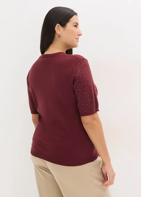 Svetr z jemn&eacute; pleteniny, se třpytiv&yacute;mi kam&iacute;nky, polovičn&iacute; ruk&aacute;v, bonprix