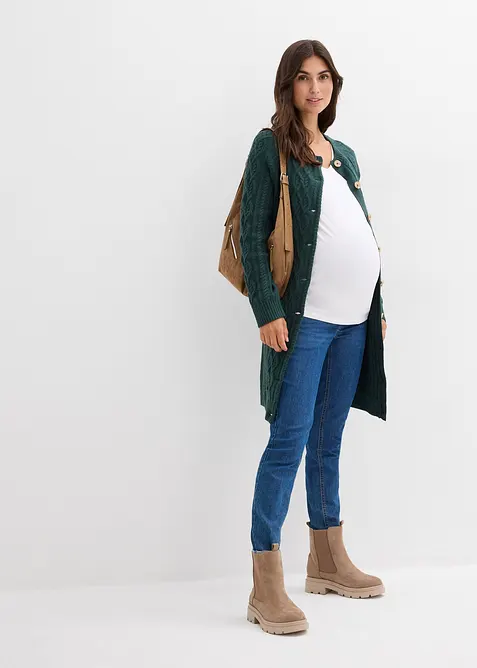 Velmi dlouhý těhotenský pletený kabátek a pletené šaty, z bavlněné směsi, bonprix