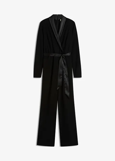 Overal ze strukturovaného krepu, se saténovou vsadkou, bonprix