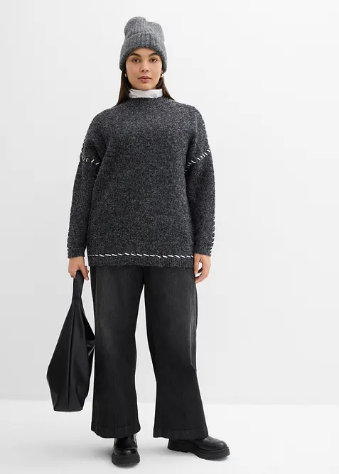 Dlouh&yacute; svetr z flau&scaron;ov&eacute; př&iacute;ze, bonprix