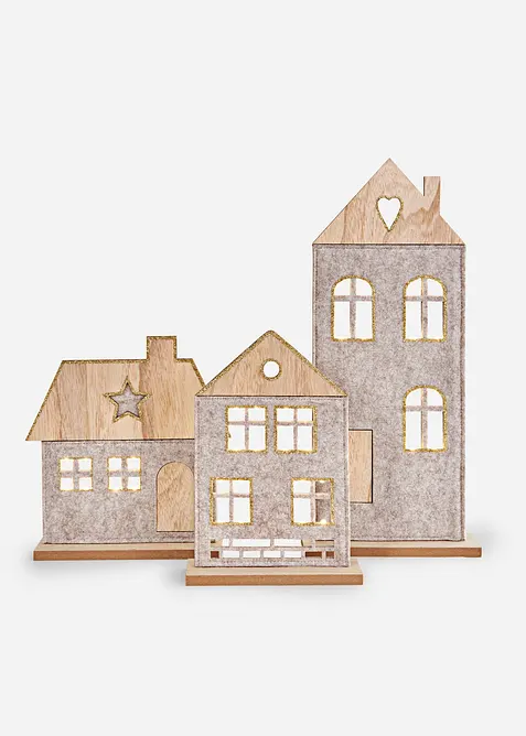 LED dekorativní předměty: domečky (3dílná souprava, bonprix