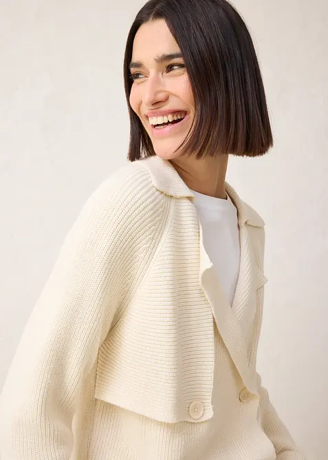 Svetr na zapínání s podílem vlny, bonprix