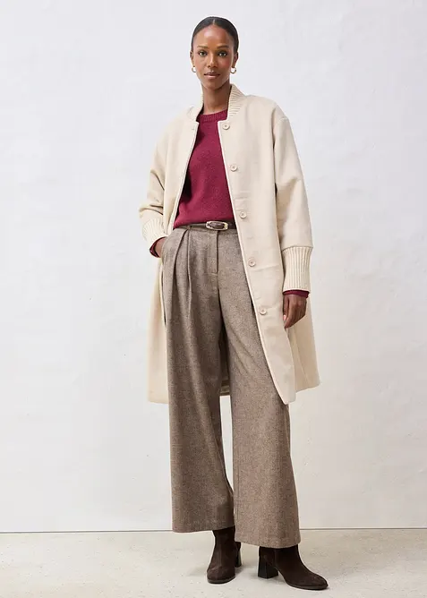 Vlněný kabát s pletenou aplikací, bonprix