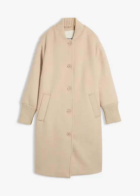 Vlněný kabát s pletenou aplikací, bonprix