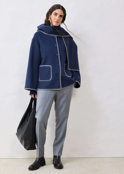 Vlněný kabátek s ozdobnou výšivkou (2dílná souprava se šálou), bonprix