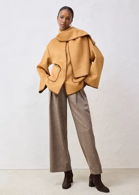 Vlněn&yacute; kab&aacute;tek s ozdobnou v&yacute;&scaron;ivkou (2d&iacute;ln&aacute; souprava se &scaron;&aacute;lou), bonprix