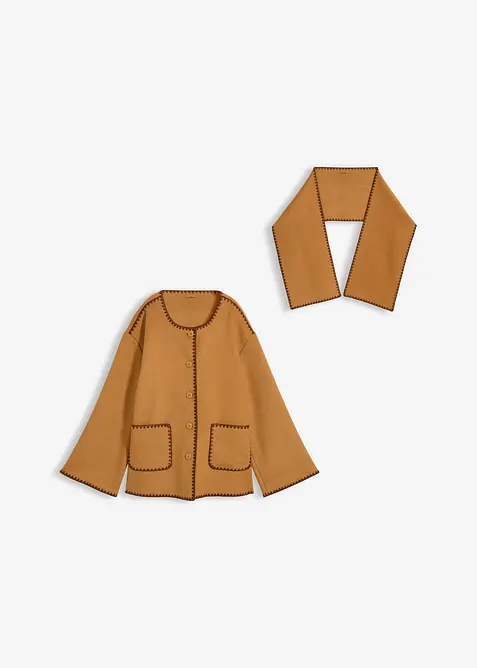 Vlněn&yacute; kab&aacute;tek s ozdobnou v&yacute;&scaron;ivkou (2d&iacute;ln&aacute; souprava se &scaron;&aacute;lou), bonprix