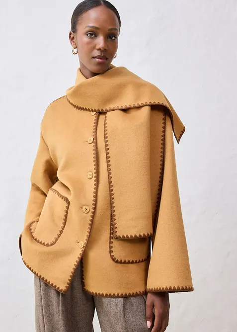 Vlněn&yacute; kab&aacute;tek s ozdobnou v&yacute;&scaron;ivkou (2d&iacute;ln&aacute; souprava se &scaron;&aacute;lou), bonprix