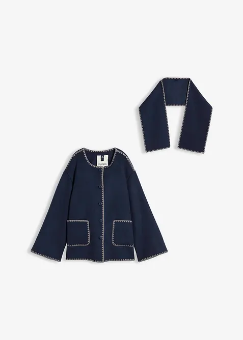 Vlněný kabátek s ozdobnou výšivkou (2dílná souprava se šálou), bonprix