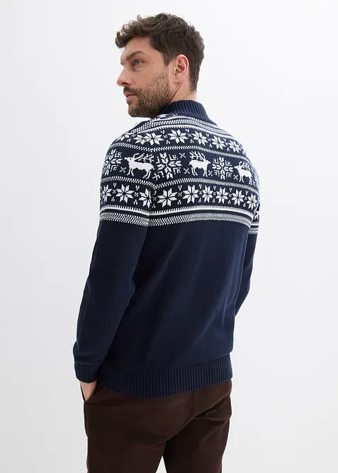 Příjemný svetr na zapínání s norským vzorem, z čisté bavlny, bonprix