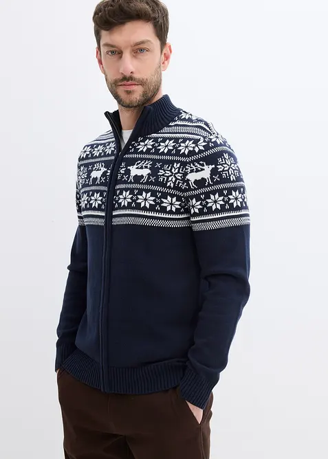Příjemný svetr na zapínání s norským vzorem, z čisté bavlny, bonprix
