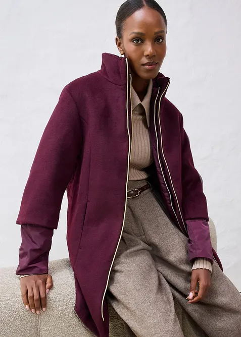 Vlněný kabát s prošívanou vnitřní bundou (2dílná souprava), bonprix