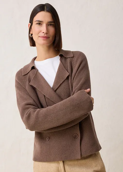 Svetr na zapínání s podílem vlny, bonprix