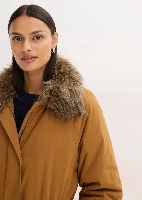 Zateplený trenčkot s odnímatelným límcem z umělé kožešiny, bonprix
