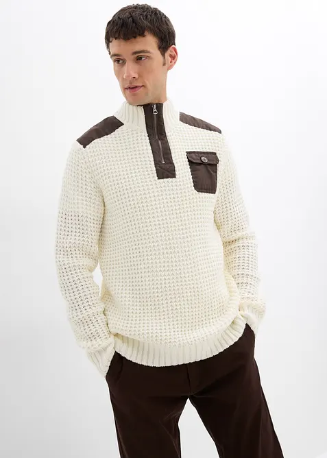 Svetr s límečkem, z hrubé pleteniny, s tkanými aplikacemi, bonprix