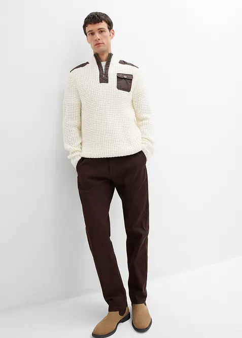 Svetr s límečkem, z hrubé pleteniny, s tkanými aplikacemi, bonprix