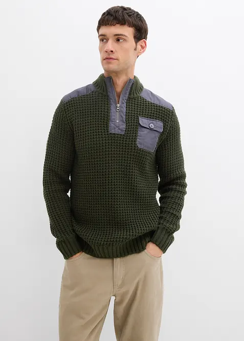 Svetr s l&iacute;mečkem, z hrub&eacute; pleteniny, s tkan&yacute;mi aplikacemi, bonprix