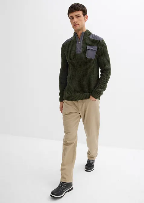 Svetr s l&iacute;mečkem, z hrub&eacute; pleteniny, s tkan&yacute;mi aplikacemi, bonprix