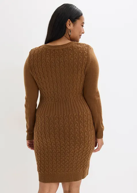 Pletené šaty s copánkovým vzorem, bonprix